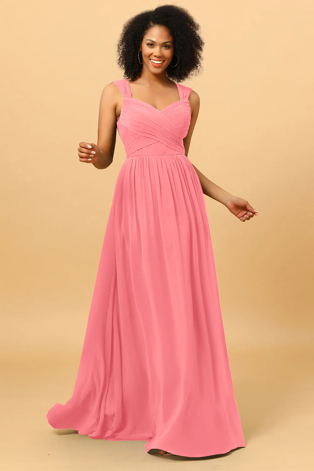 A Line Sweetheart Chiffon Floor Length Bridesmaid Dress with Heart Shaped Open Back