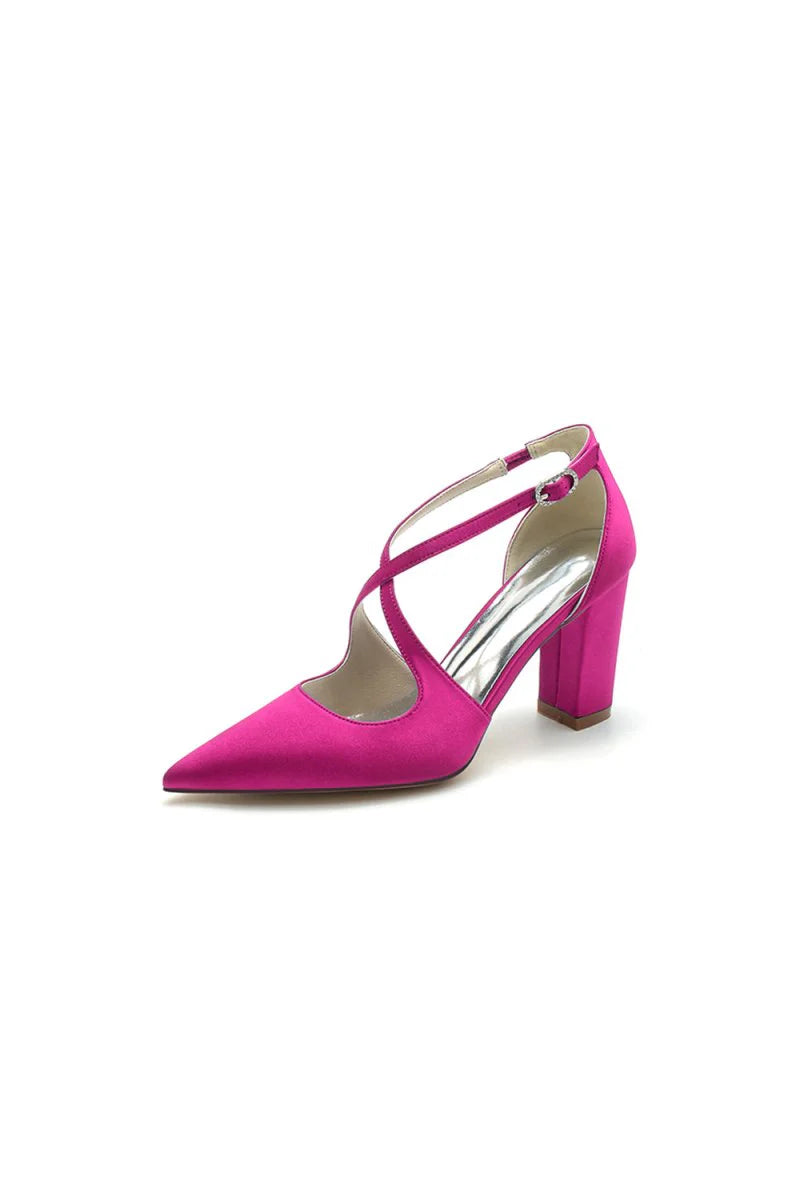 Black Satin Pump with Cross Strap Design