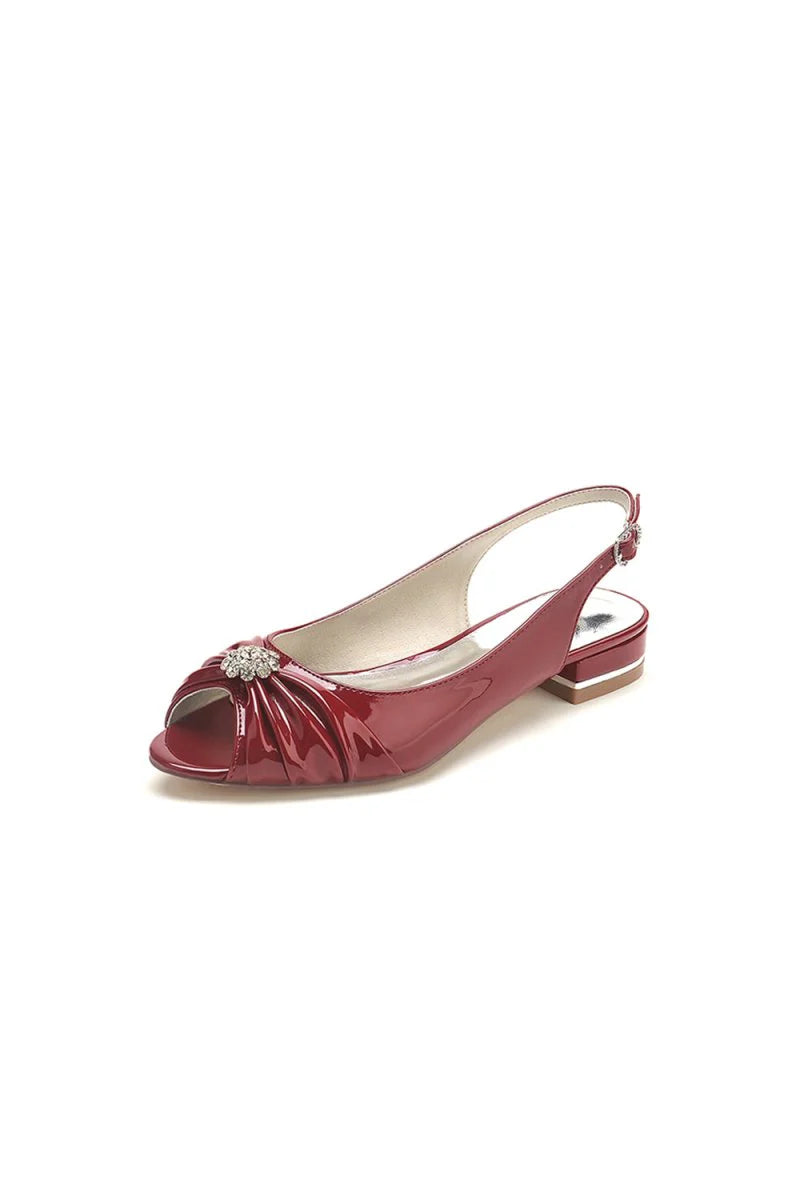 Glossy Fishmouth Sandals with Silver Metal Accents
