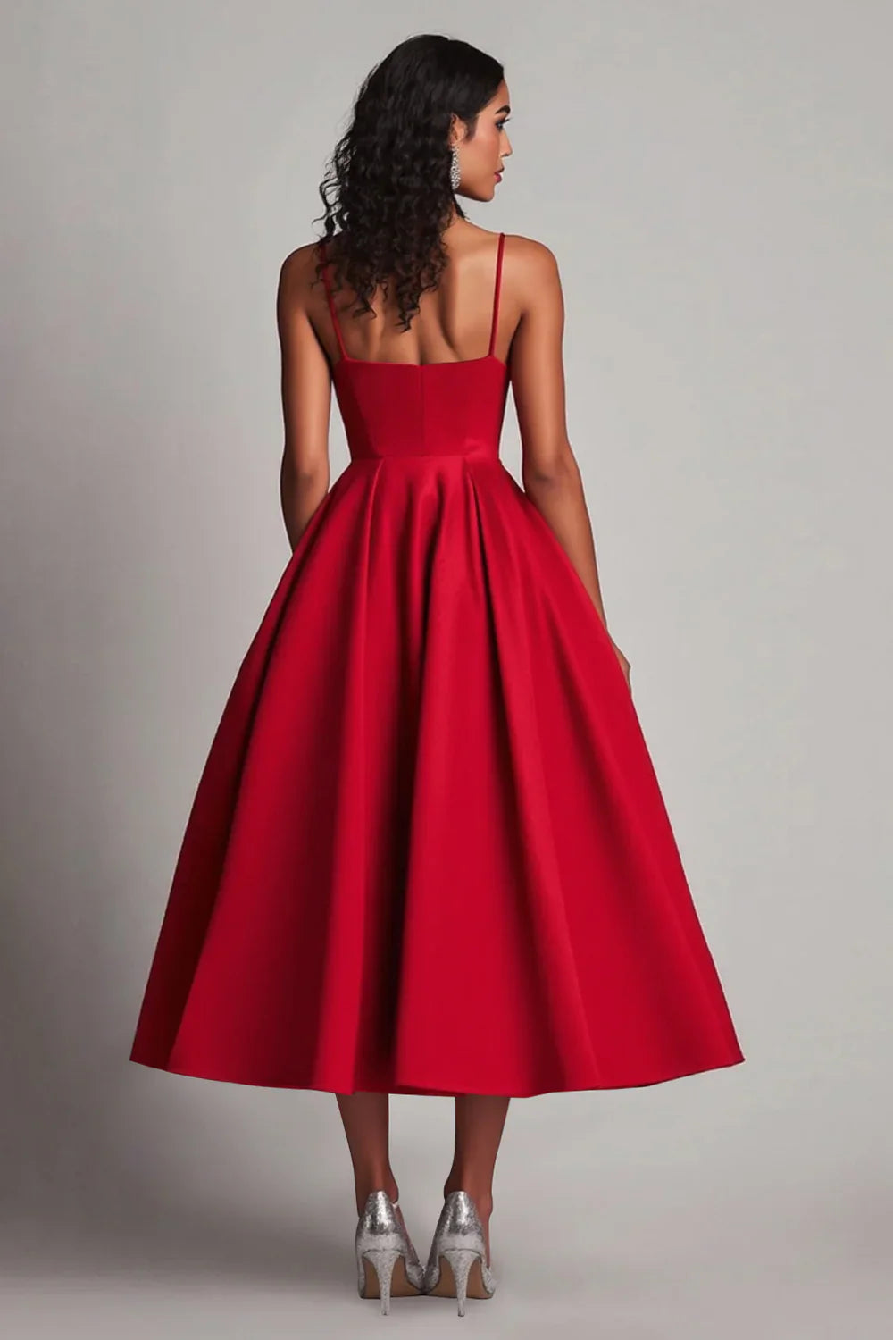 Black A Line Satin Spaghetti Straps Formal Dress