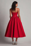 Black A Line Satin Spaghetti Straps Formal Dress