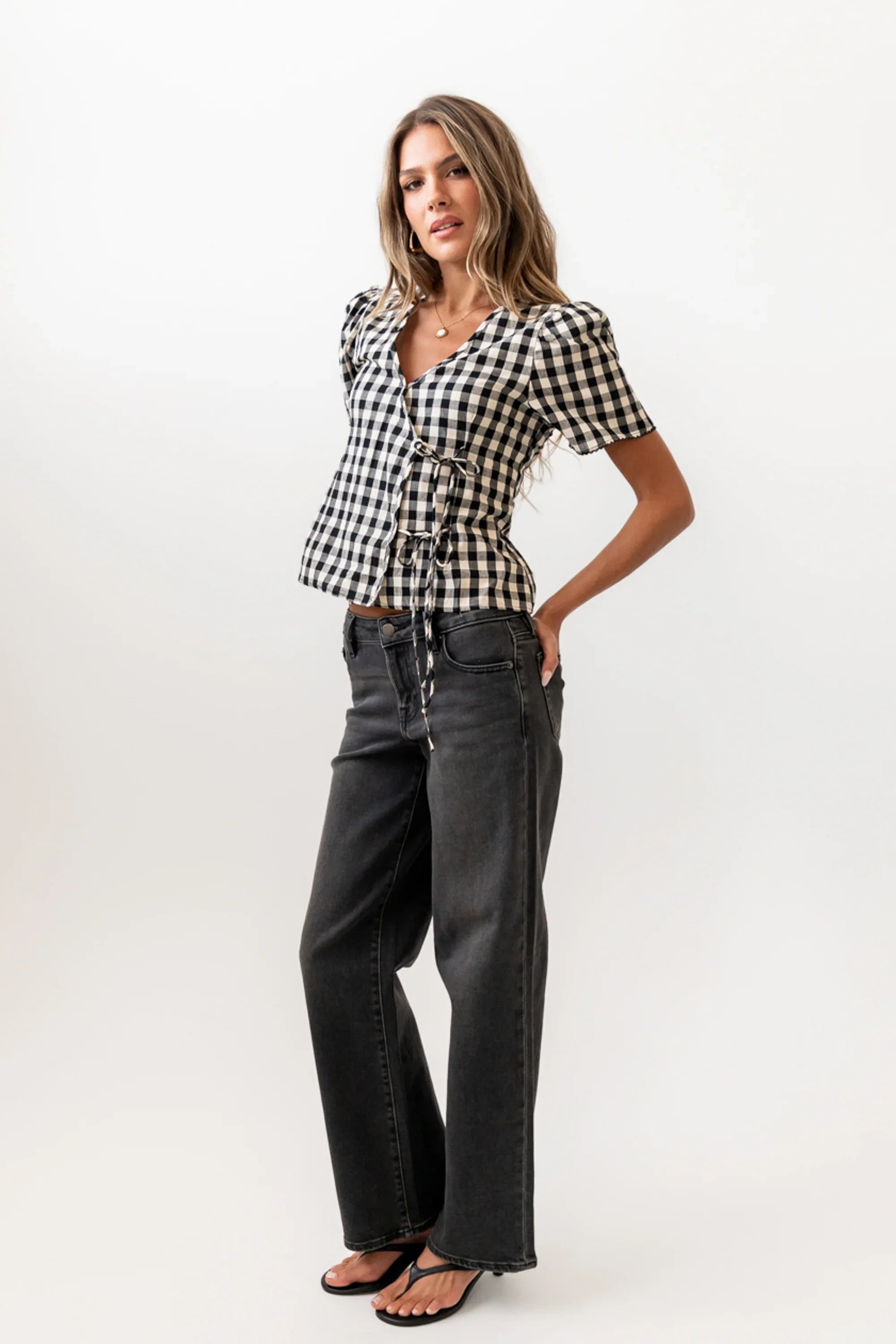 Callie Gingham Blouse in Black