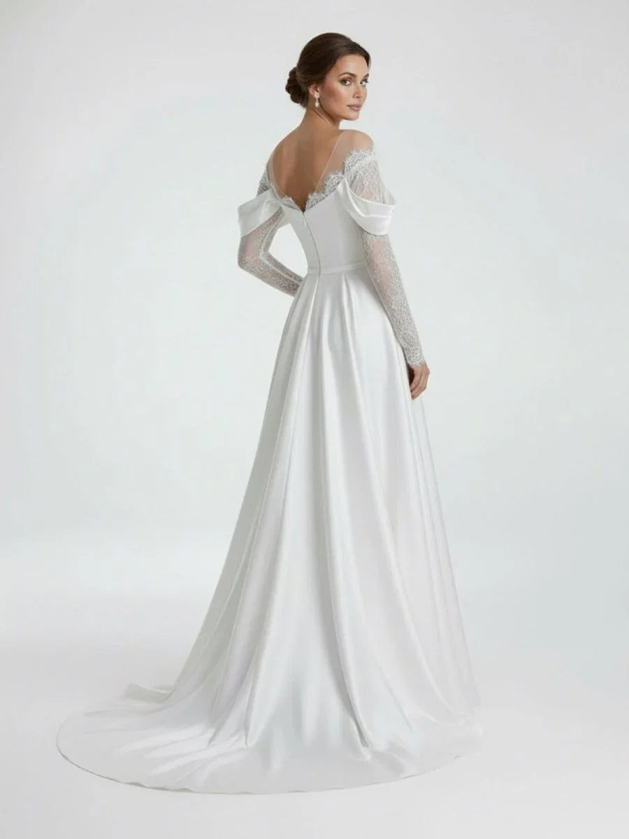 Mermaid Off the Shoulder Satin Lace Wedding Dress
