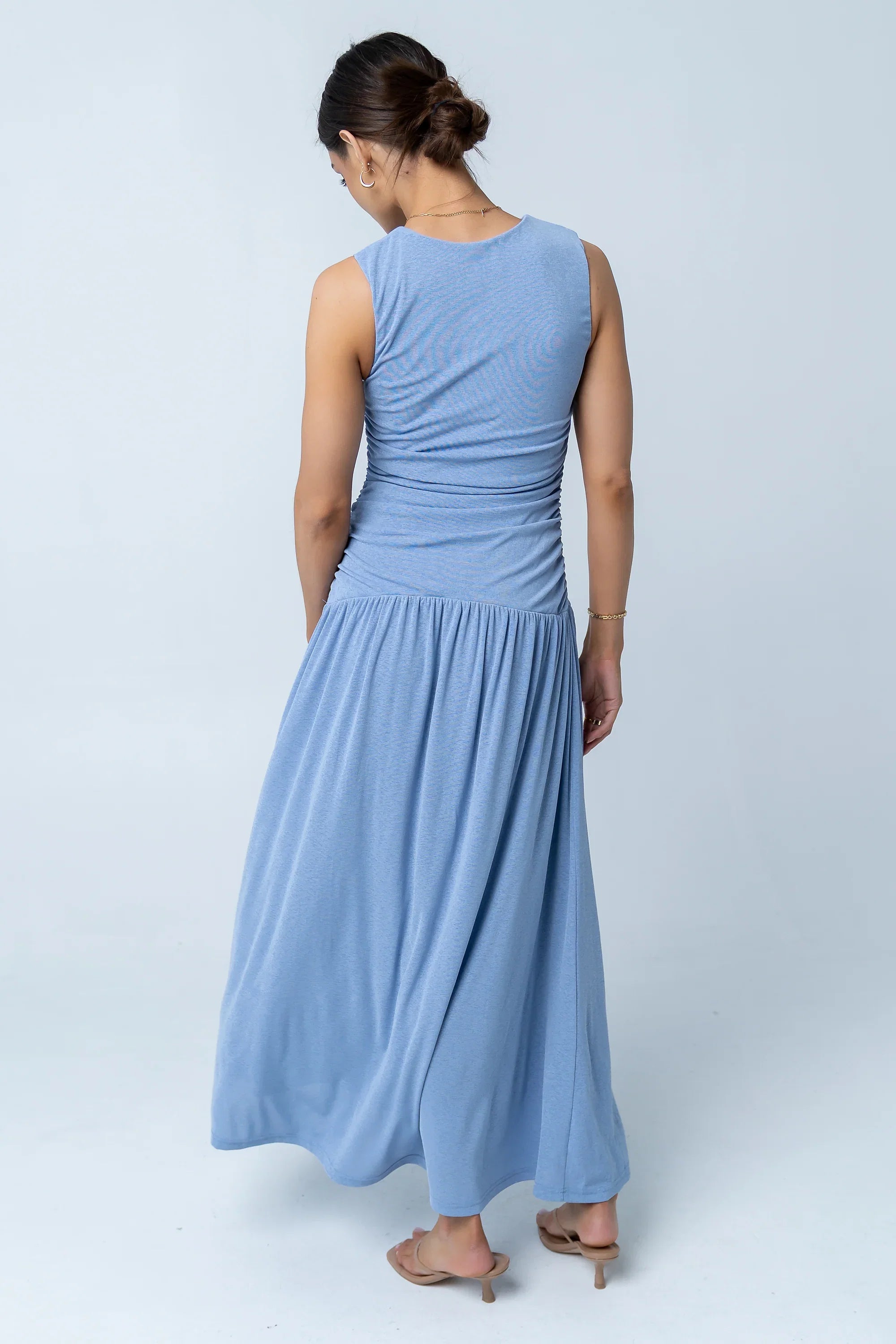 Kandi Ruched Maxi Dress in Blue