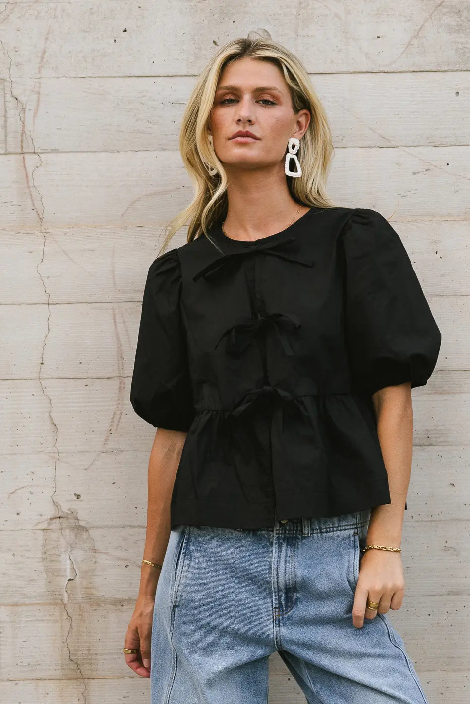 Natalia Peplum Tie Blouse in Black FINAL SALE