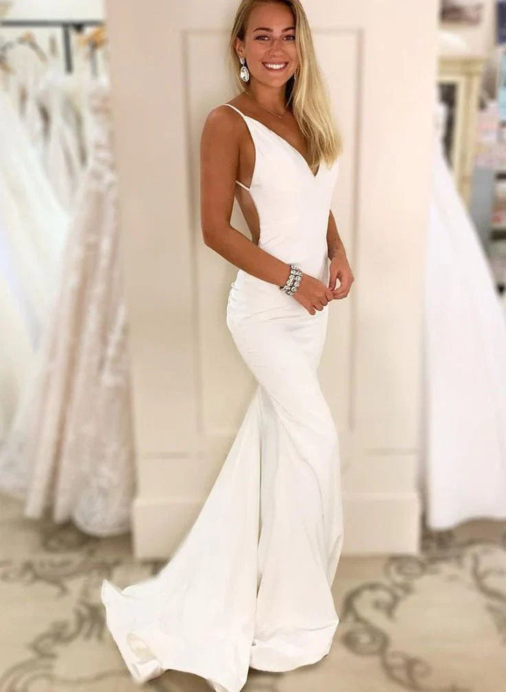 Sex Low Back Mermaid Satin Sleeveless Wedding Dresses