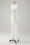 White Mermaid Cowl Neck Spaghetti Straps Backless Long Wedding Dress