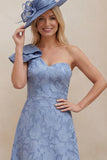 Dusty Blue Floral One Shoulder A Line High Low Mother of the Bride Dress