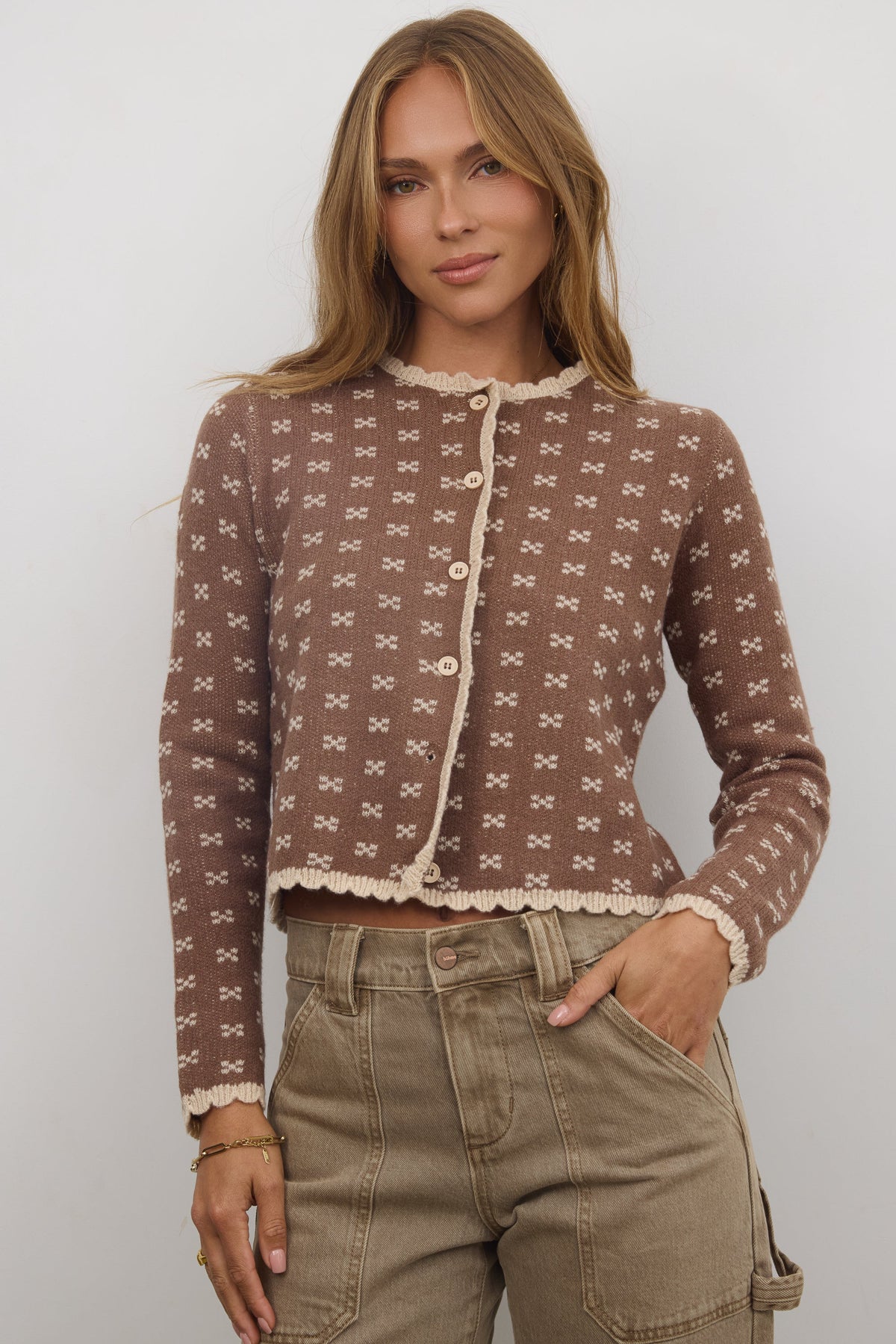 Courtney Scalloped Cardigan in Mocha FINAL SALE