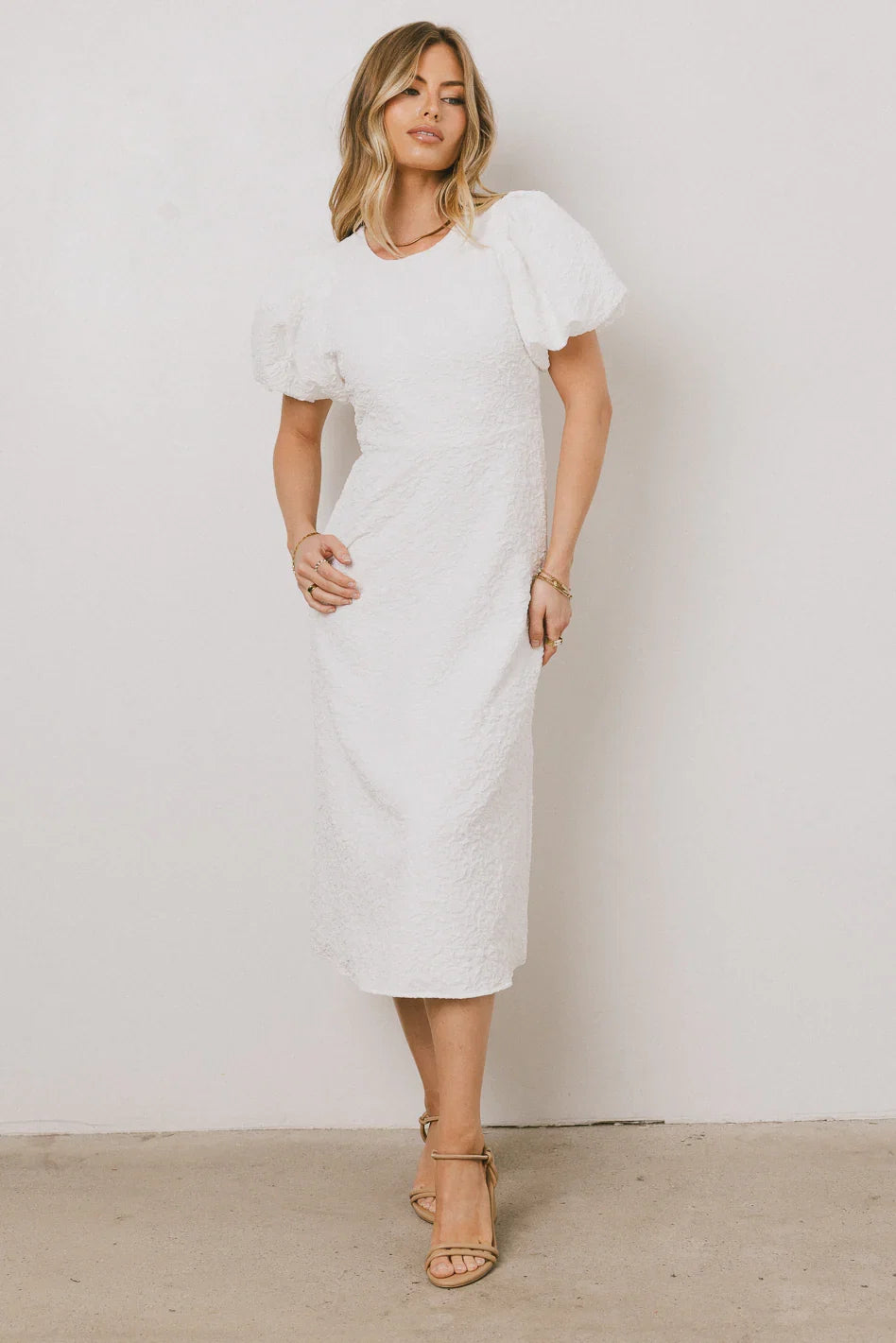 Henry Textured Midi Dress in White FINAL SALE