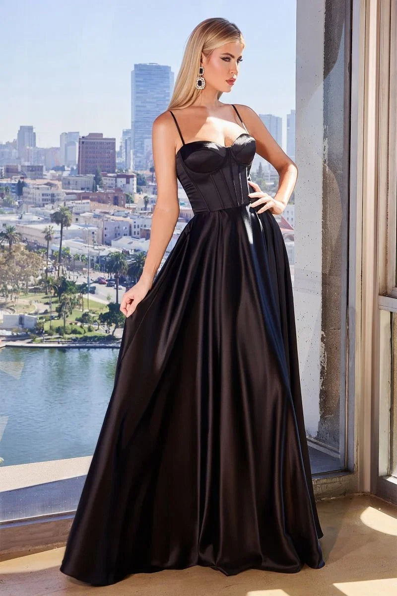 SELMA GOWN A LINE LUXE SATIN BUSTIER DRESS