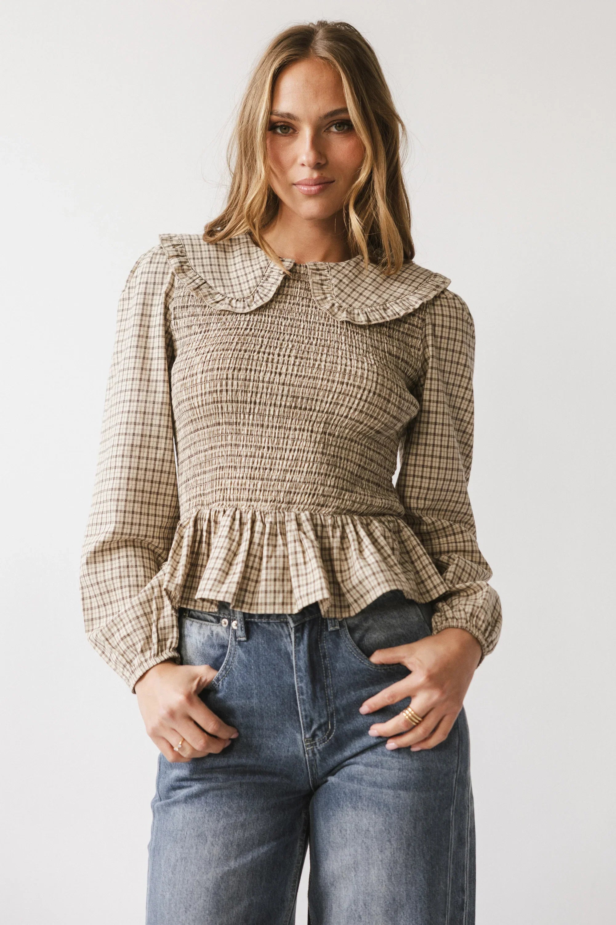 Kristy Smocked Blouse in Beige FINAL SALE