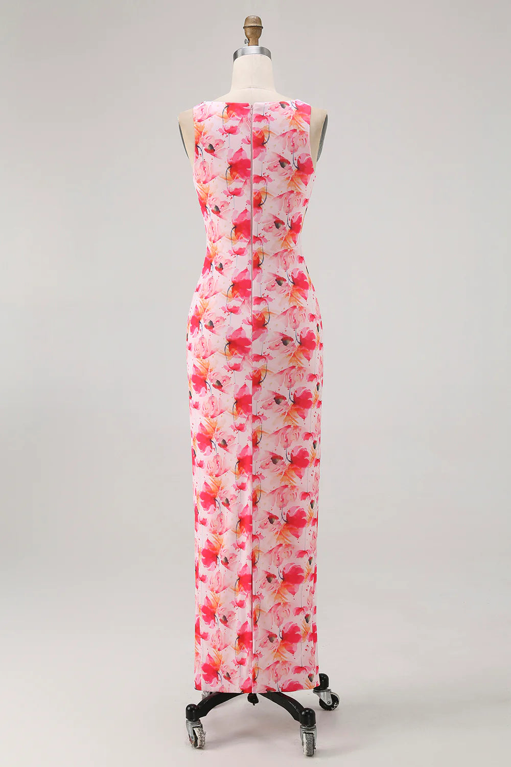 Simple Pink Flower Sheath Boat Neck Wedding Guest Dress