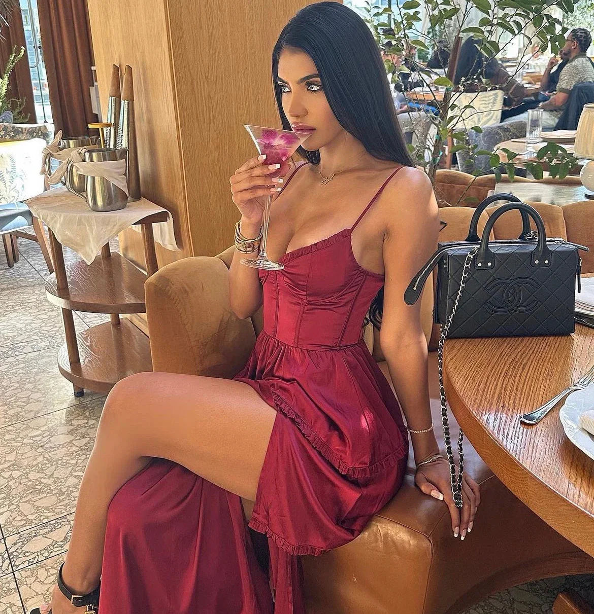 Maeve Corset Midi Dress Burgundy