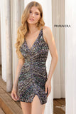 4211 Primavera V Neck Multicolor Beaded Short Dress