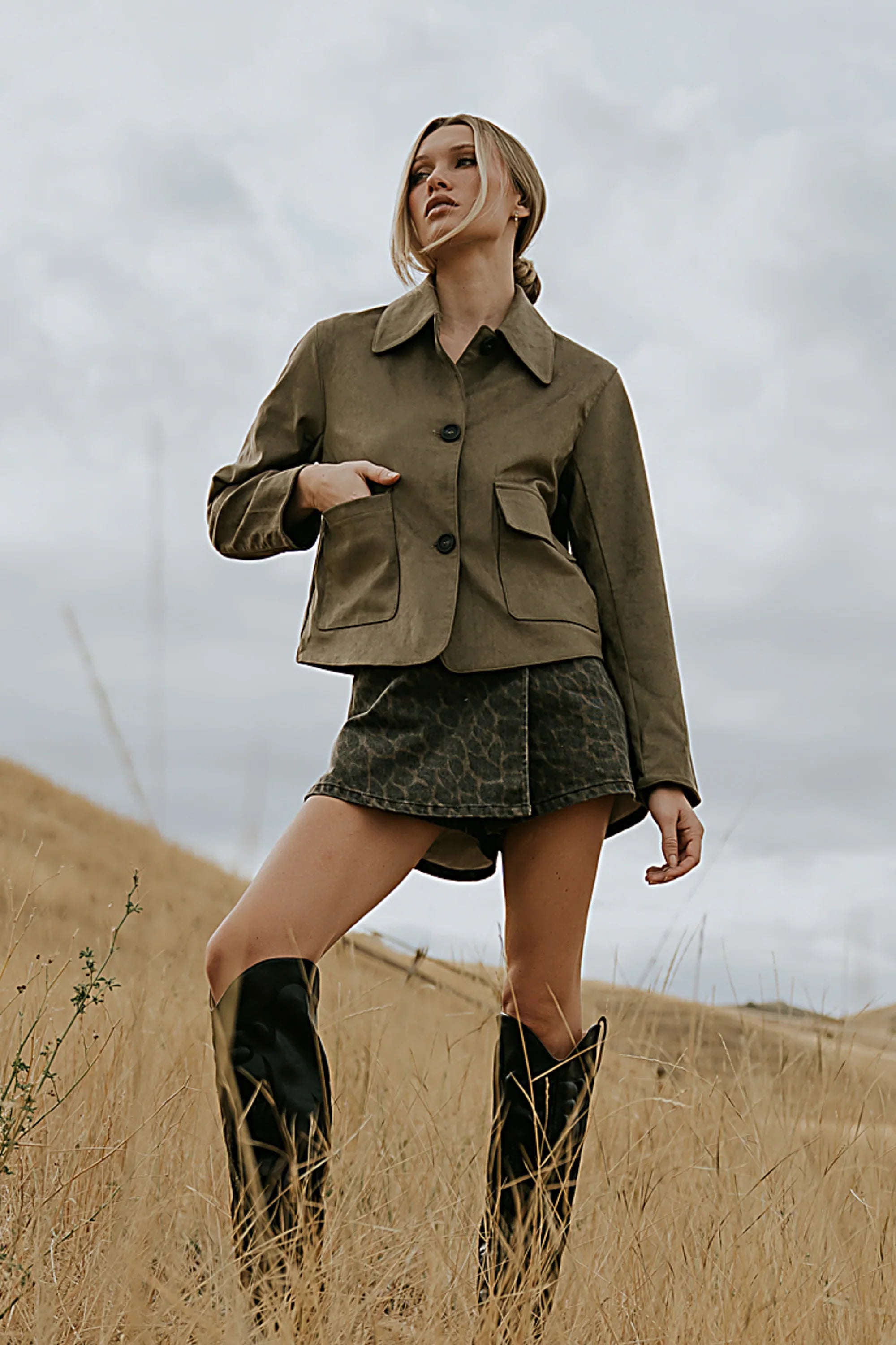 Aden Suede Jacket in Olive FINAL SALE