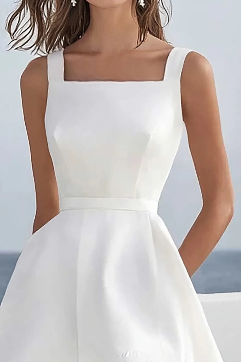 A Line Square Neck White Simple Short Graduation Dress With Ruffles