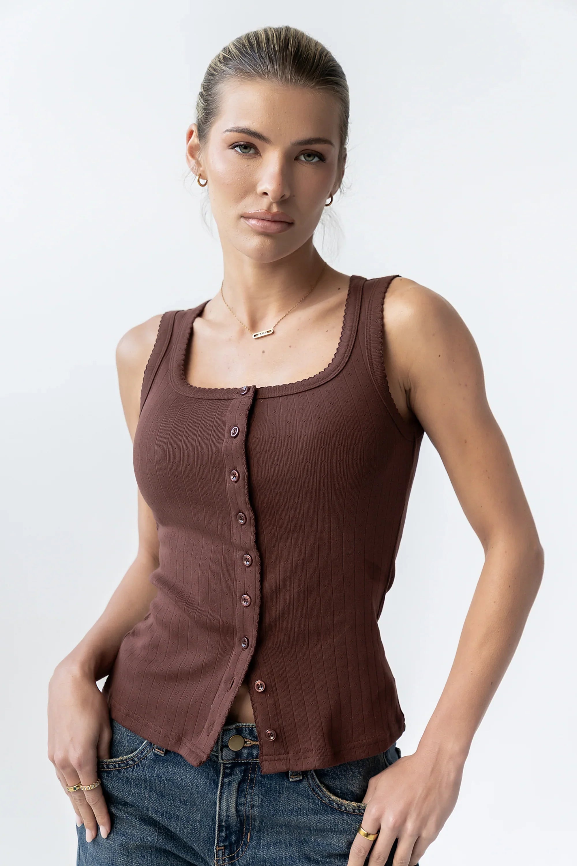 Apollo Knit Tank Top in Brown