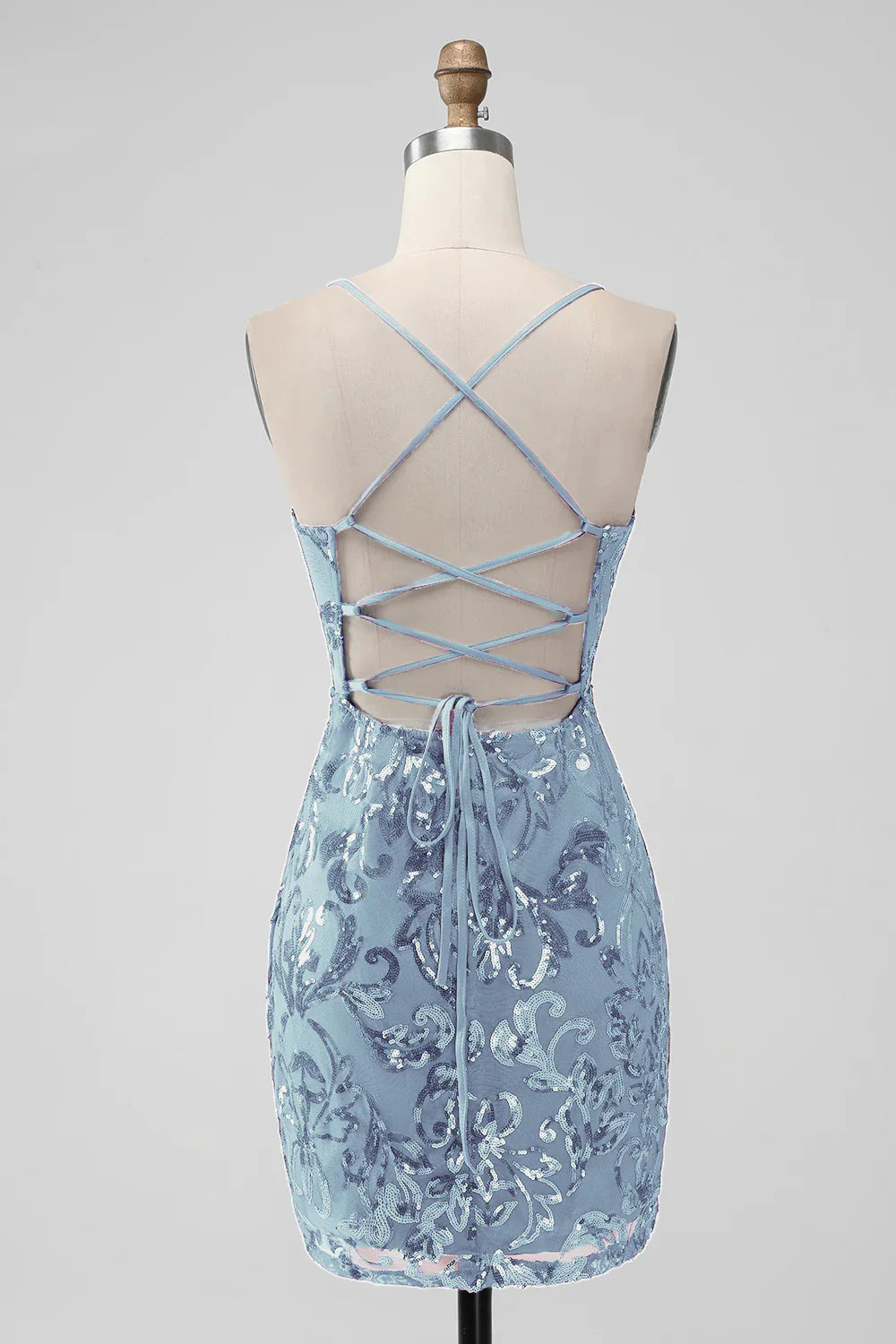 Royal Blue Bodycon Sequins Short Homecoming Dress with Lace up Back