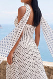 White Black Strapless Polka Dot Dress with Slit