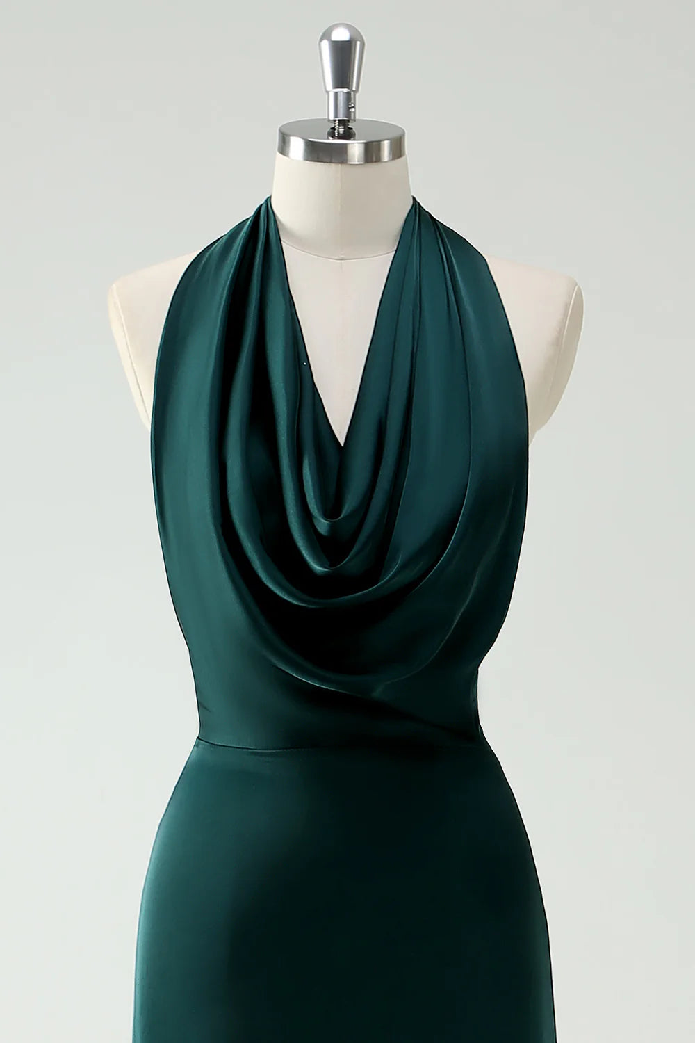 Pine Sheath Halter Cowl Neck Open Back Long Bridesmaid Dress with Slit