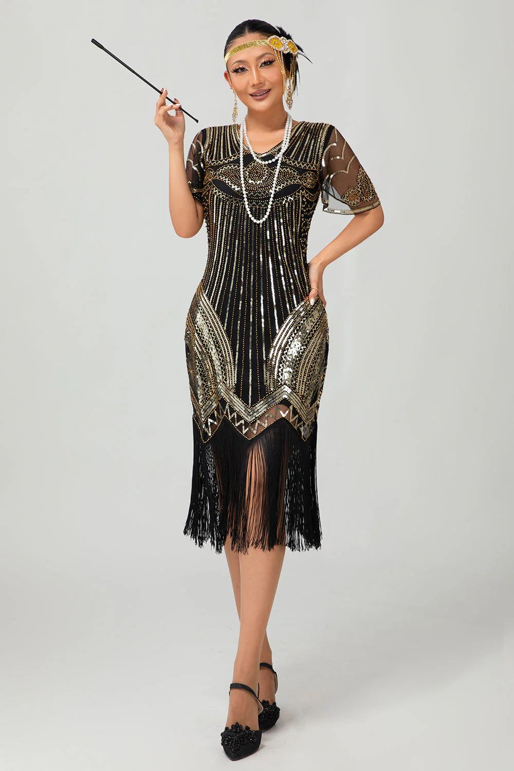 Sparkly Black Red Bodycon Fringed Short 1920s Dress With Fringes