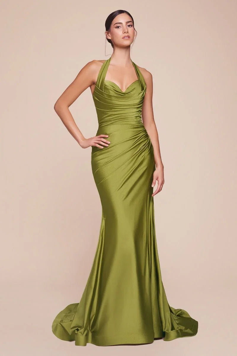 Autumn Gown Stretch Spandex Satin Halter Fitted Dress