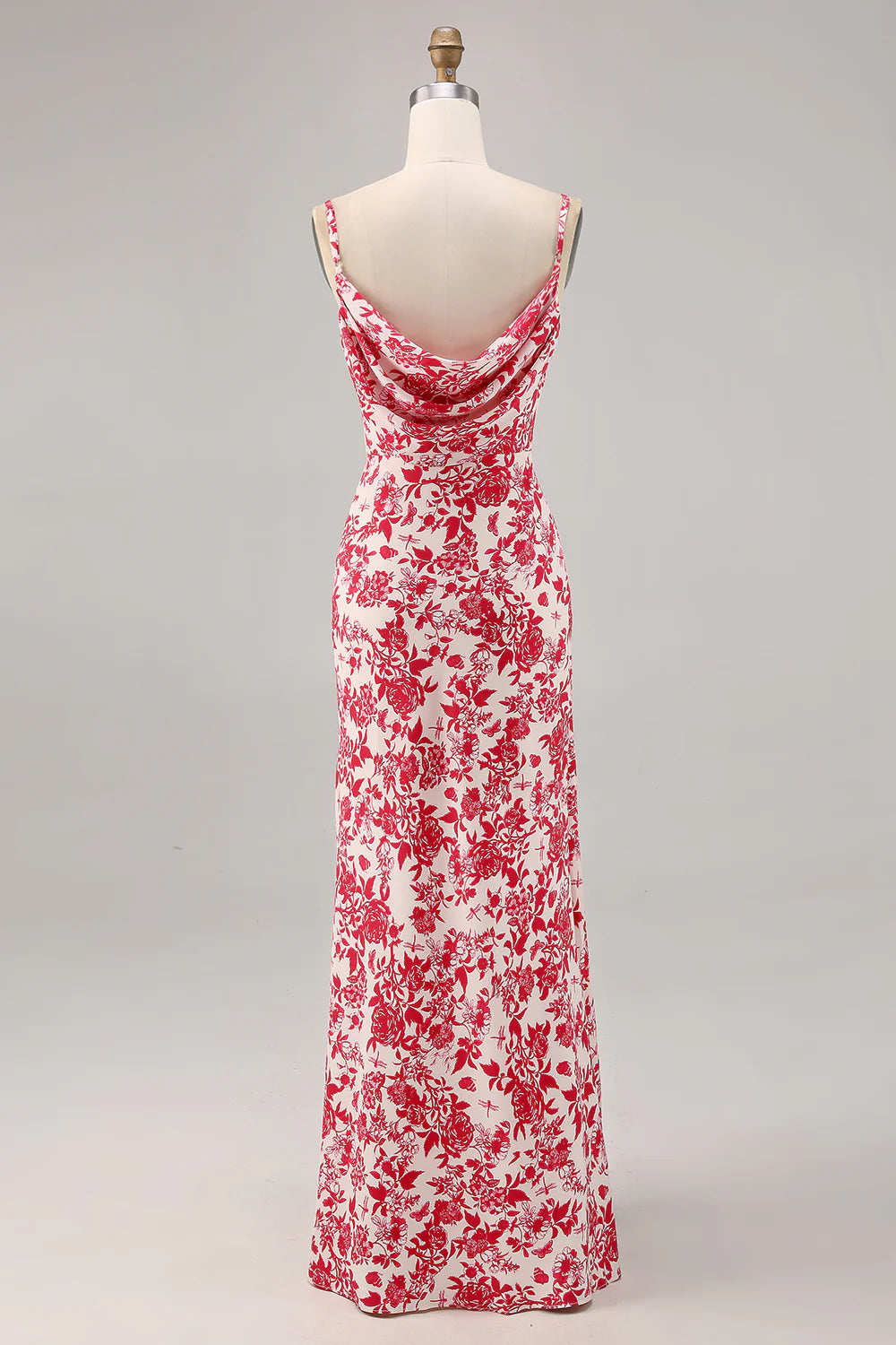 Blue Flower Printed Sheath Spaghetti Straps Maxi Dress