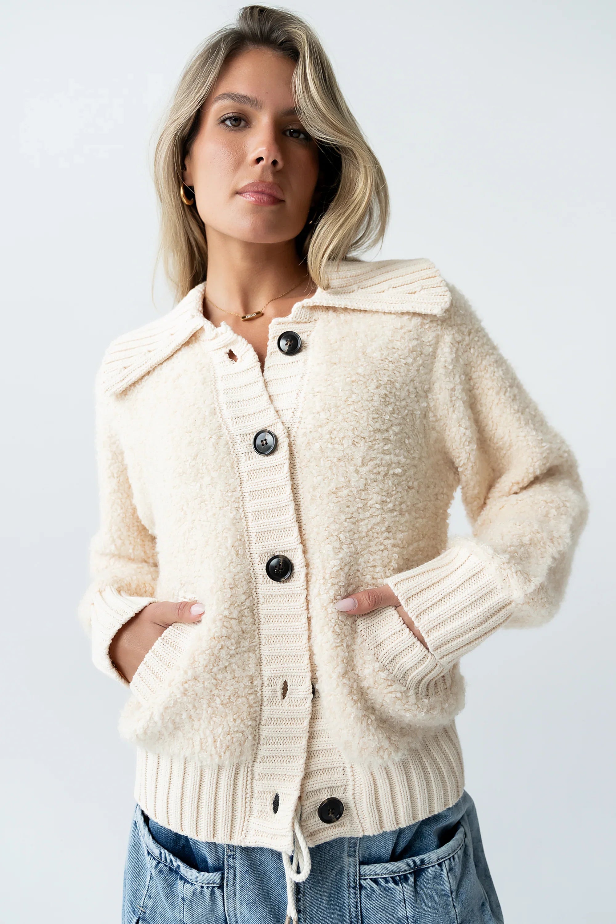 Jonah Collared Cardigan in Cream FINAL SALE