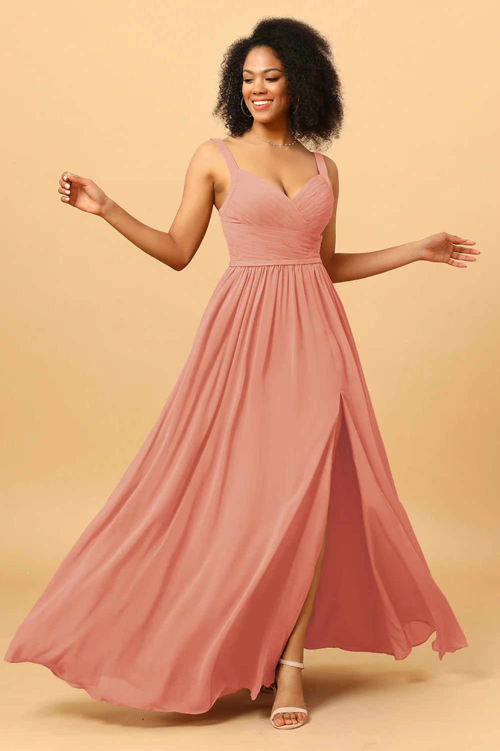 Spaghetti Straps Long Chiffon Bridesmaid Dress with Slit