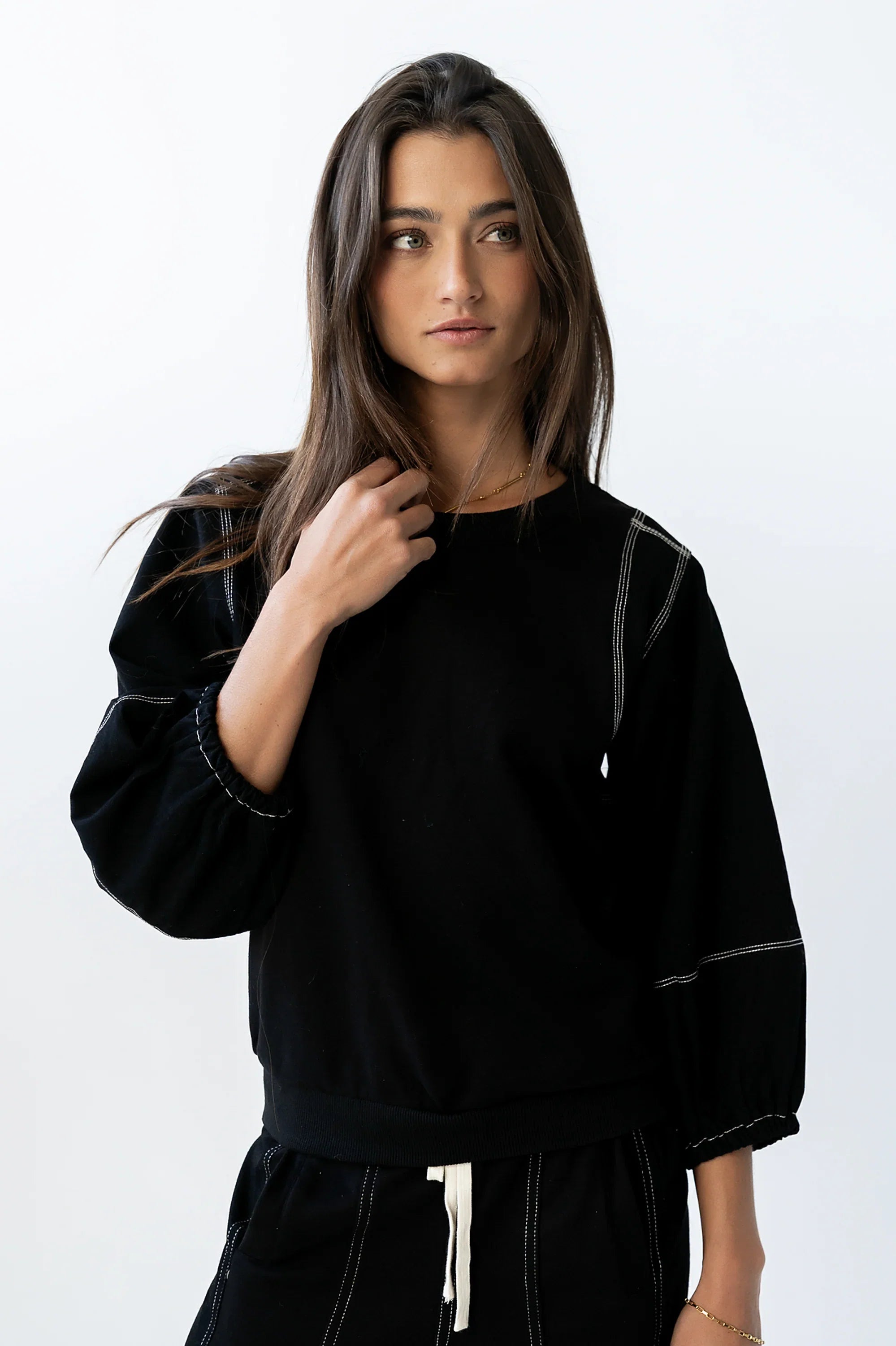 Malinda Mixed Media Top in Black FINAL SALE