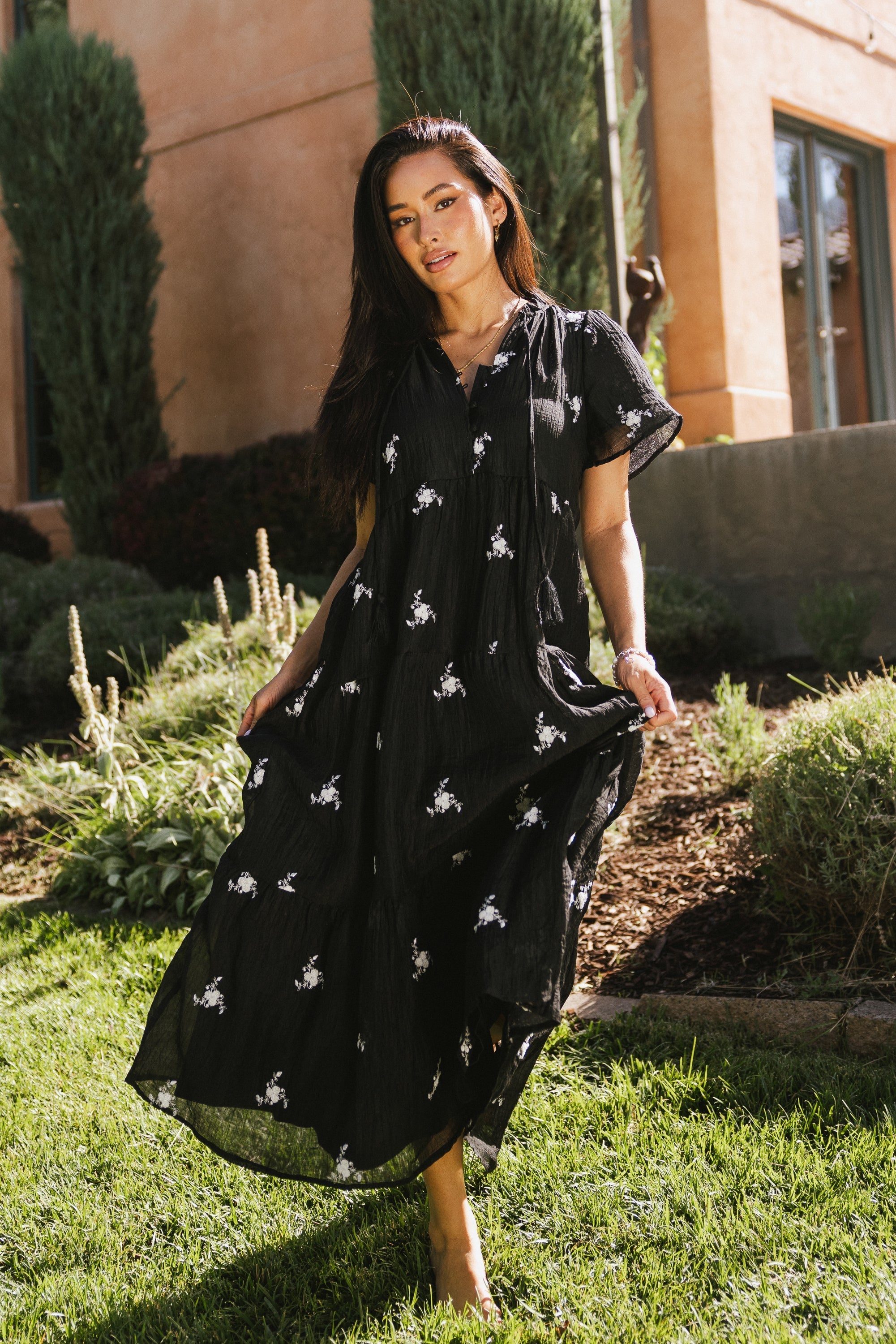 Flynn Embroidered Maxi Dress in Black FINAL SALE
