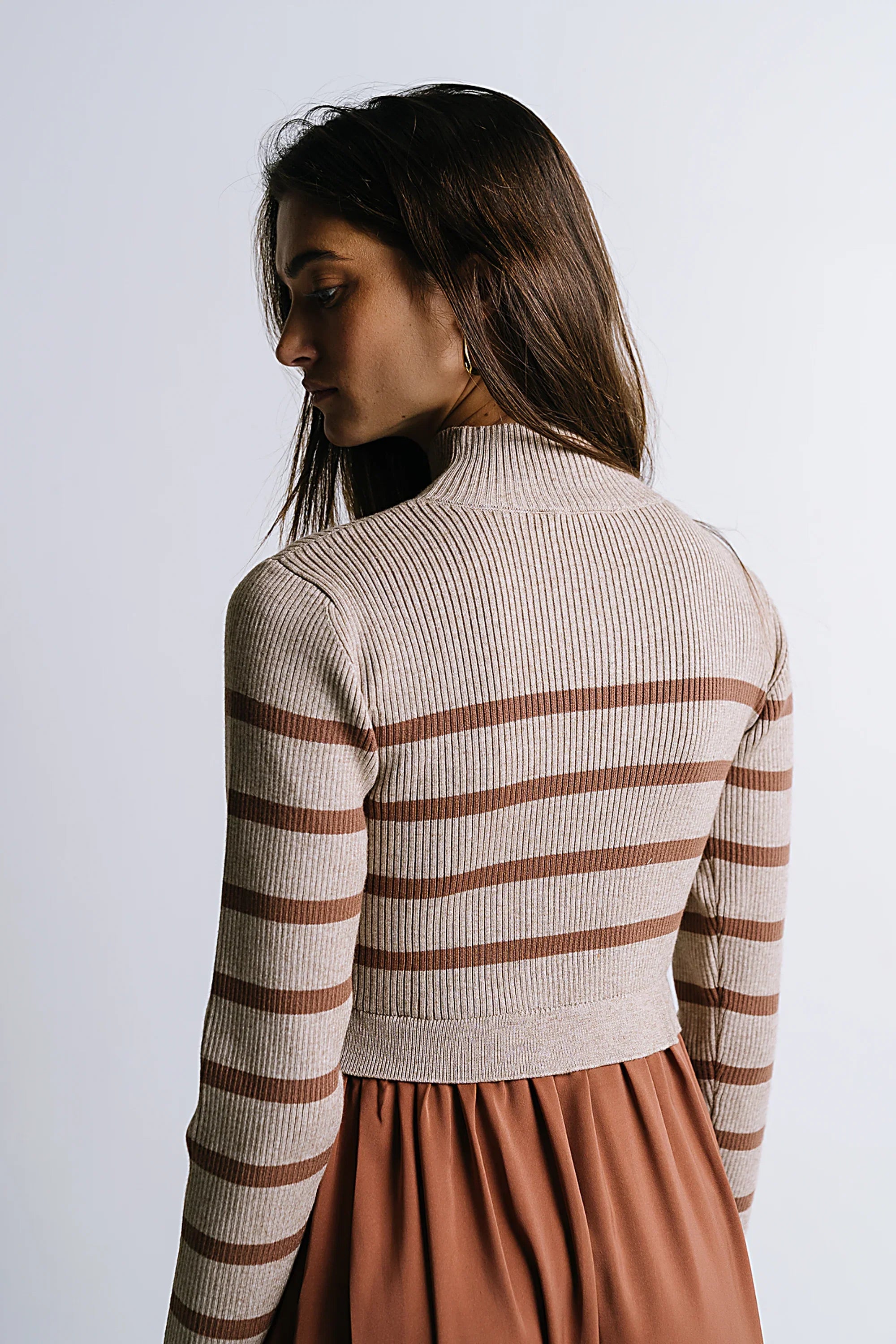 Zeda Midi Dress in Brown Stripe FINAL SALE