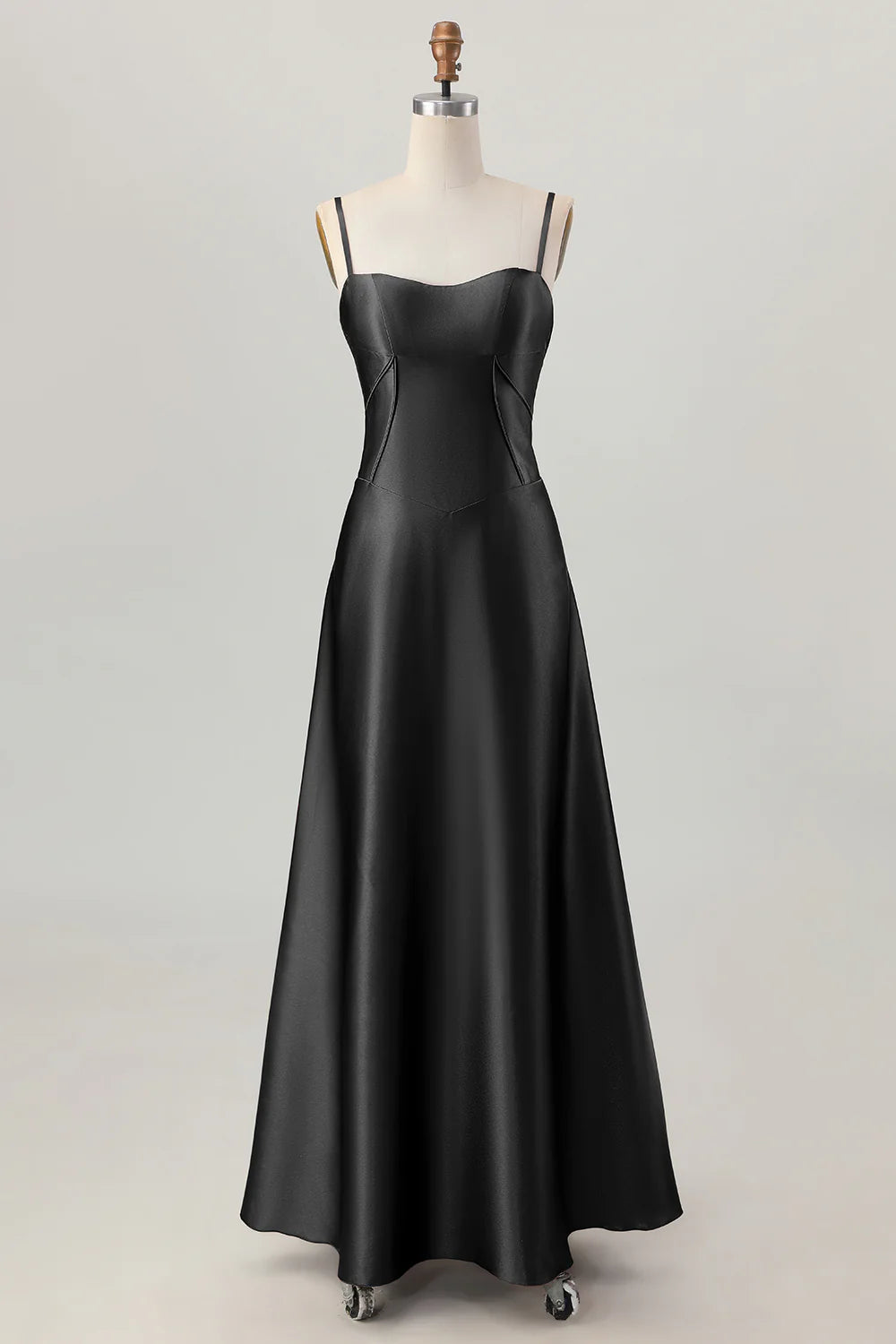 Dusty Sage A Line Spaghetti Straps Satin Long Bridesmaid Dress with Lace Up Back