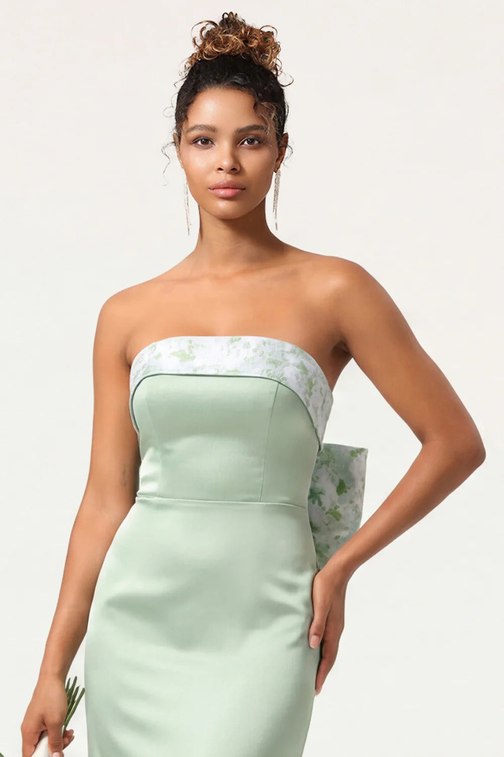 Green Strapless Mermaid Long Bridesmaid Dress with Bow