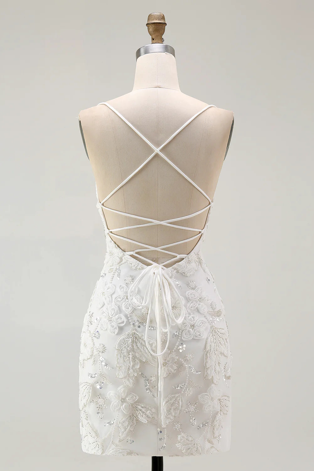 Bodycon White Spaghetti Straps Homecoming Dress with 3D Flowers