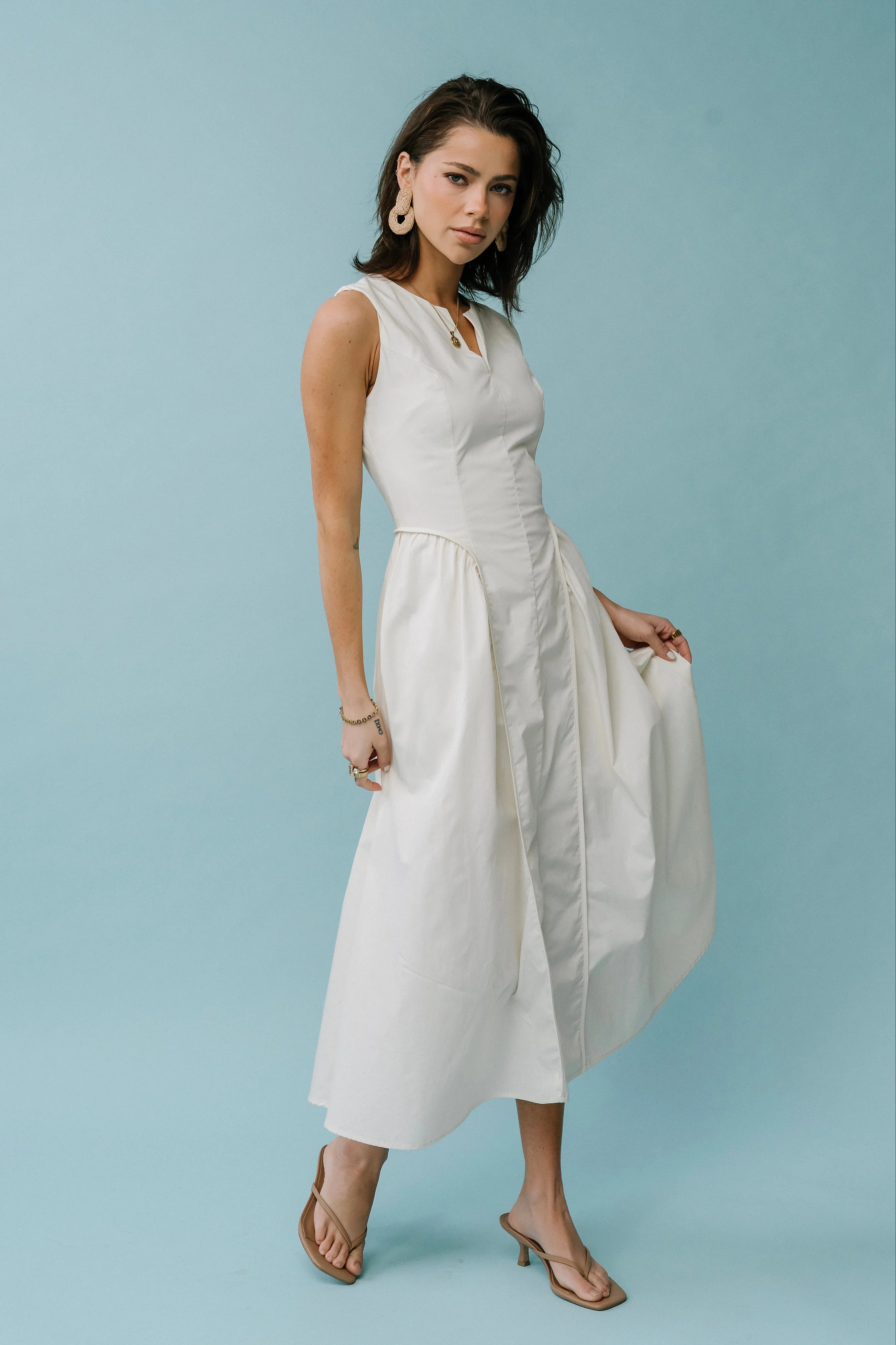Jaynie Midi Dress in Cream