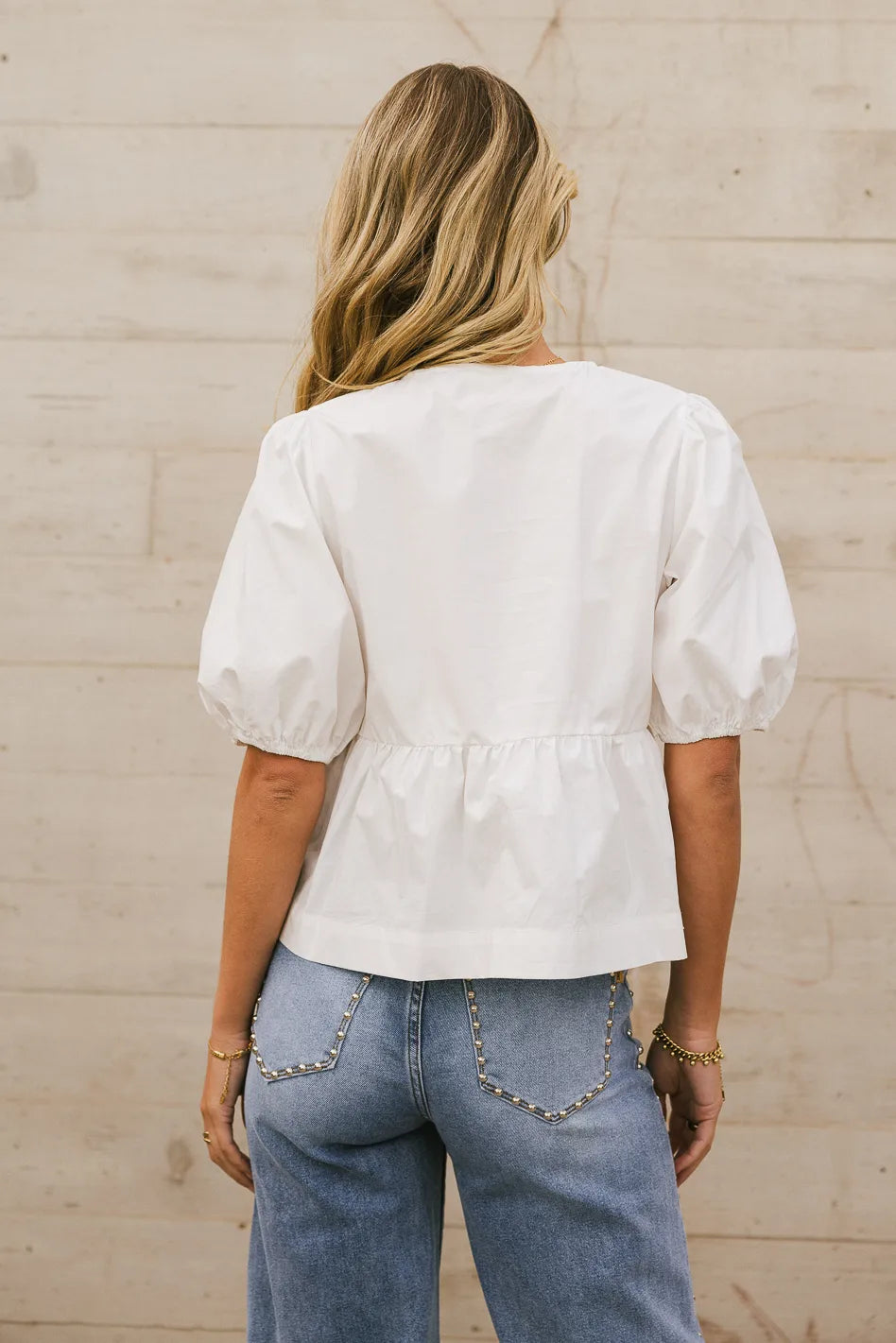 Natalia Peplum Tie Blouse in White FINAL SALE