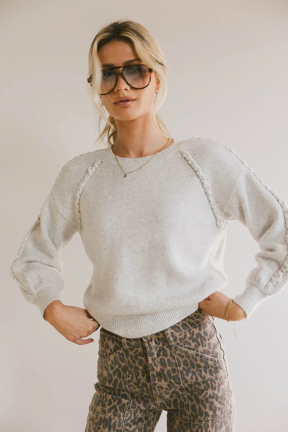 Leony Braided Sweater in Grey FINAL SALE