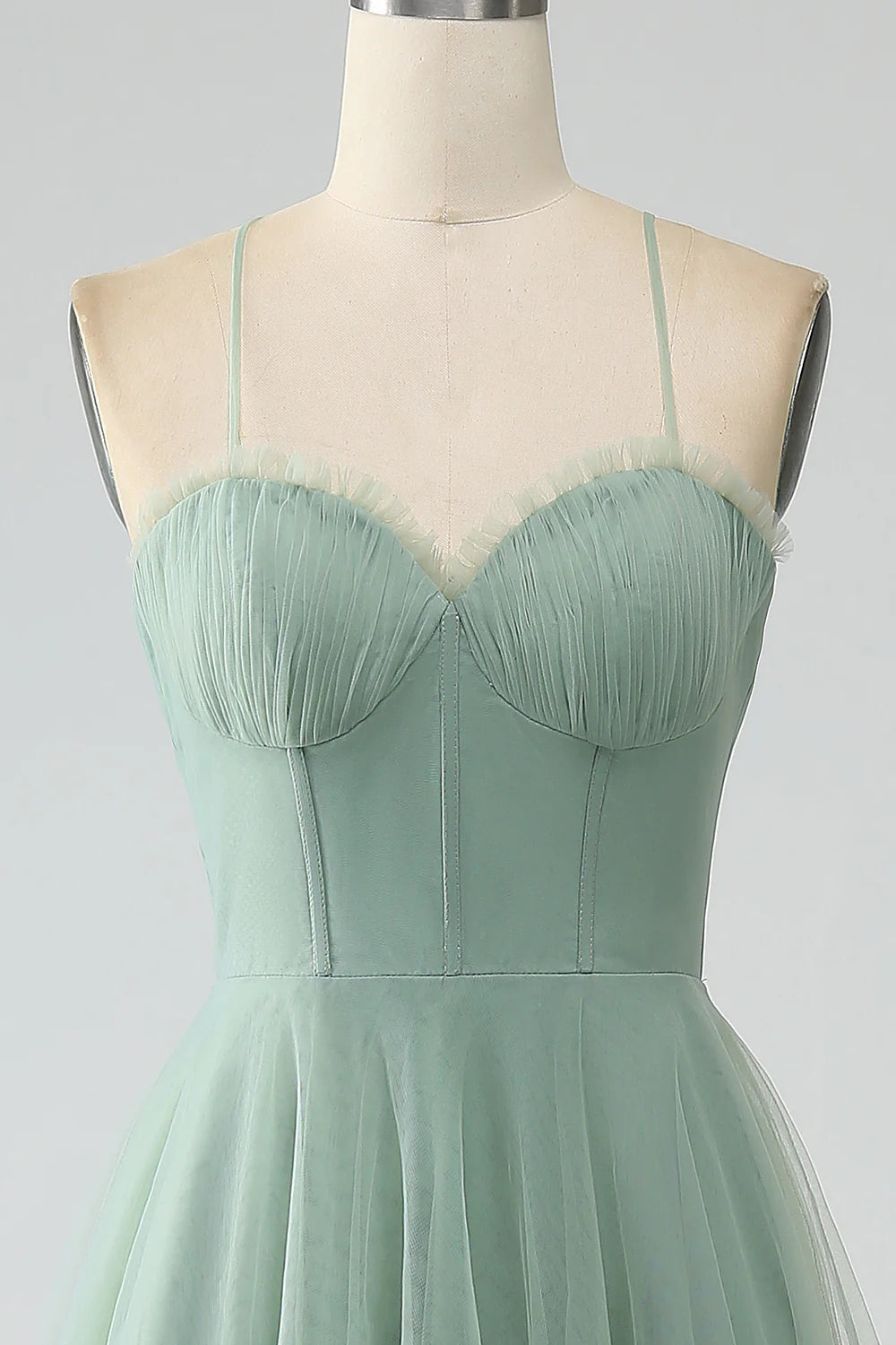 Matcha A Line Spaghetti Straps Tea Length Corset Tulle Bridesmaid Dress
