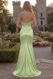 Green Mermaid Satin Ruched Strapless Prom Dress