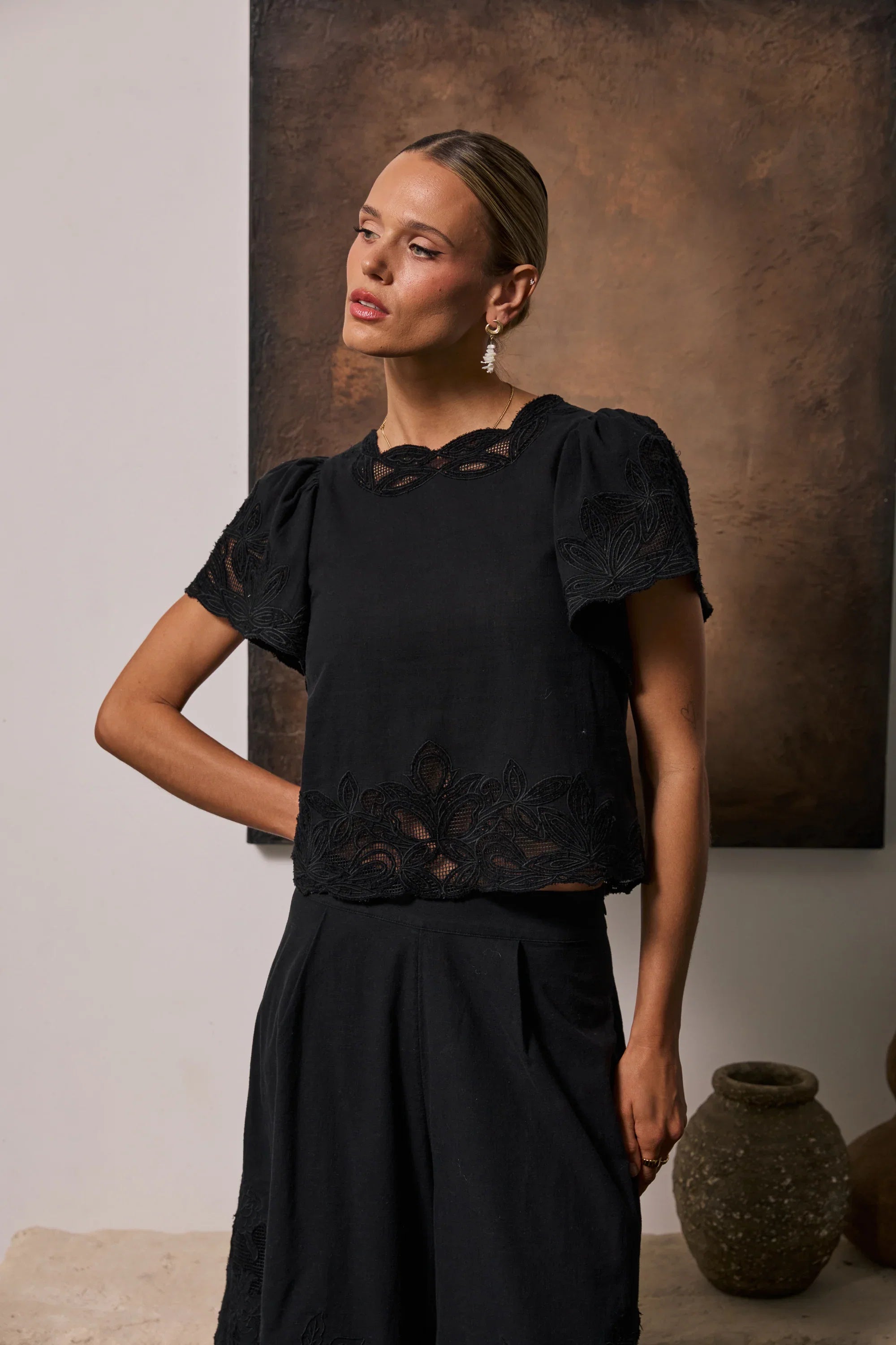 Molly Embroidered Top in Black