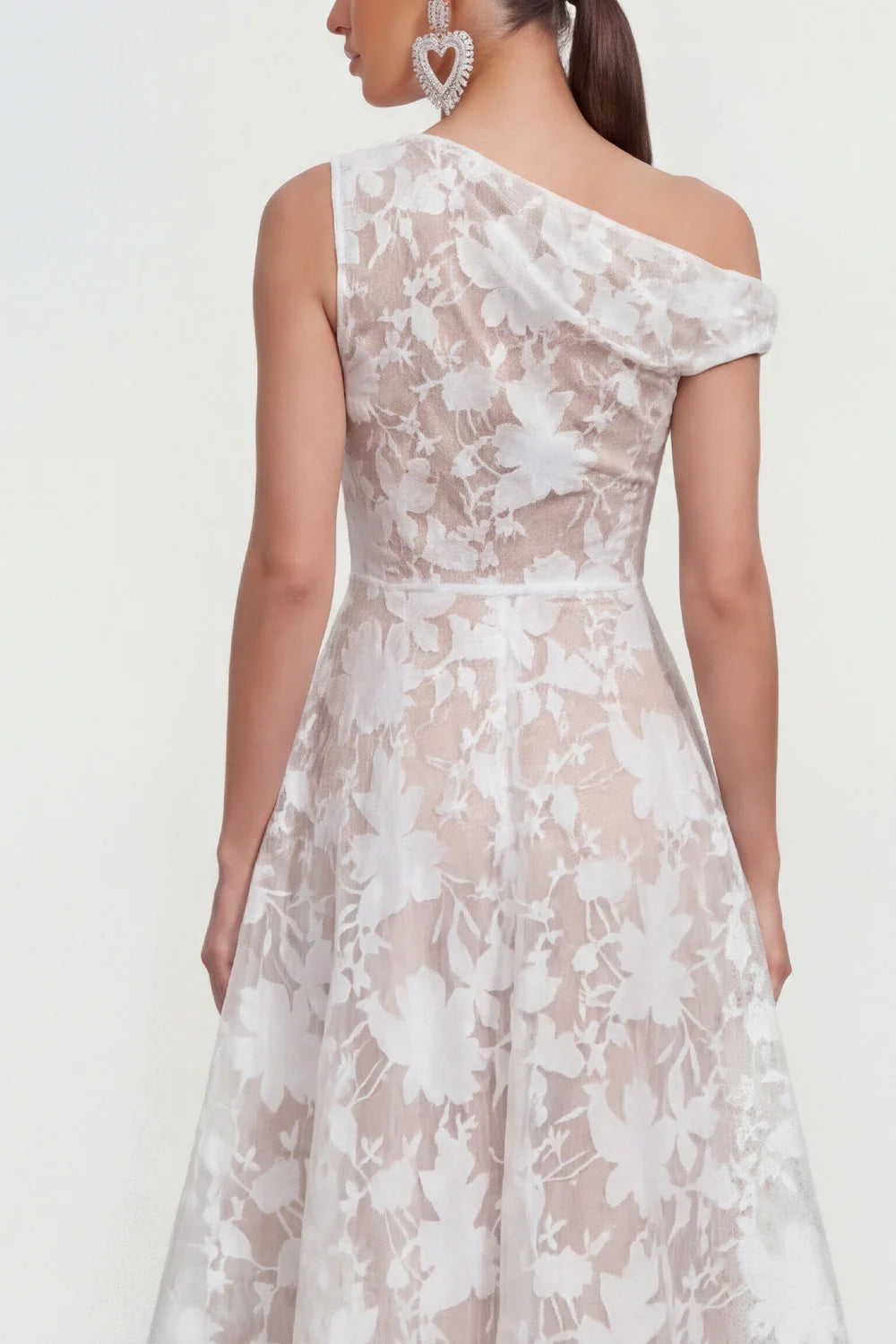 Floral Yellow Asymmetrical Neck A Line Wedding Guest Dress