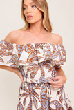 PALM TREE GARDEN OFF THE SHOULDER MIDI DRESS