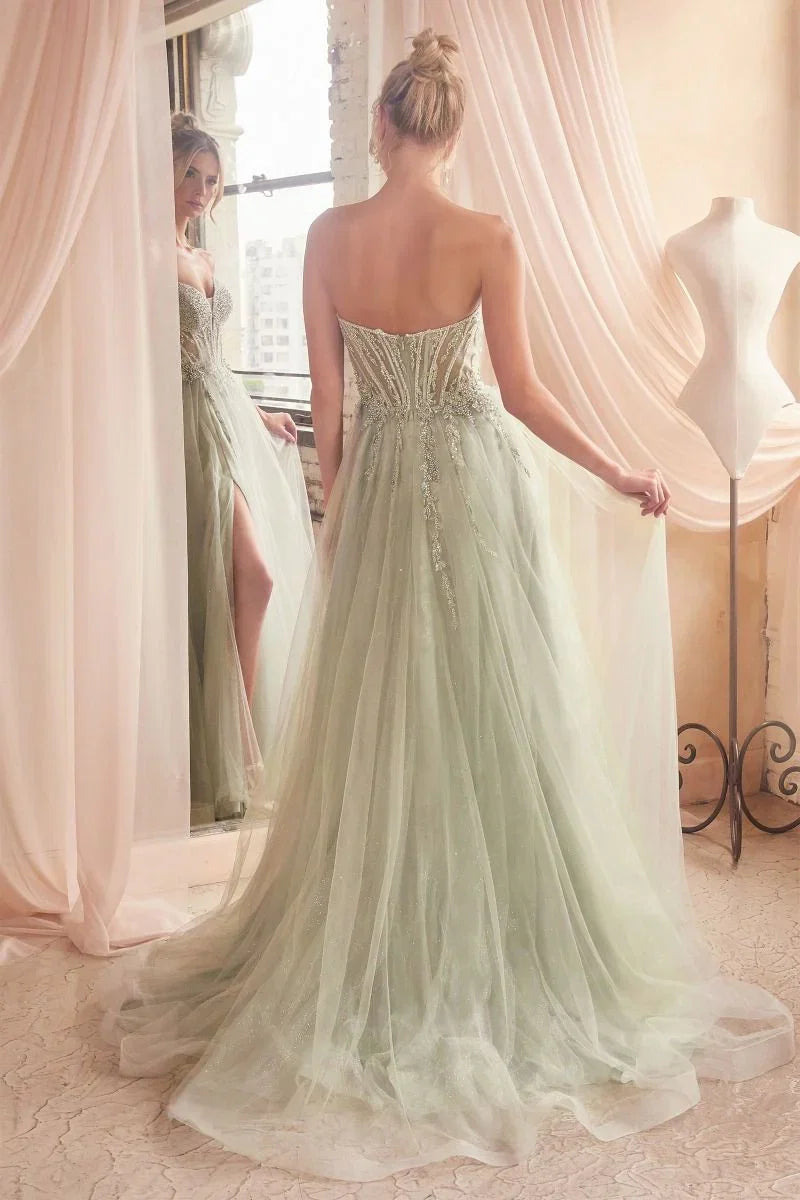 Marisol Gown Pearl Beaded Glitter Tulle Ball Gown