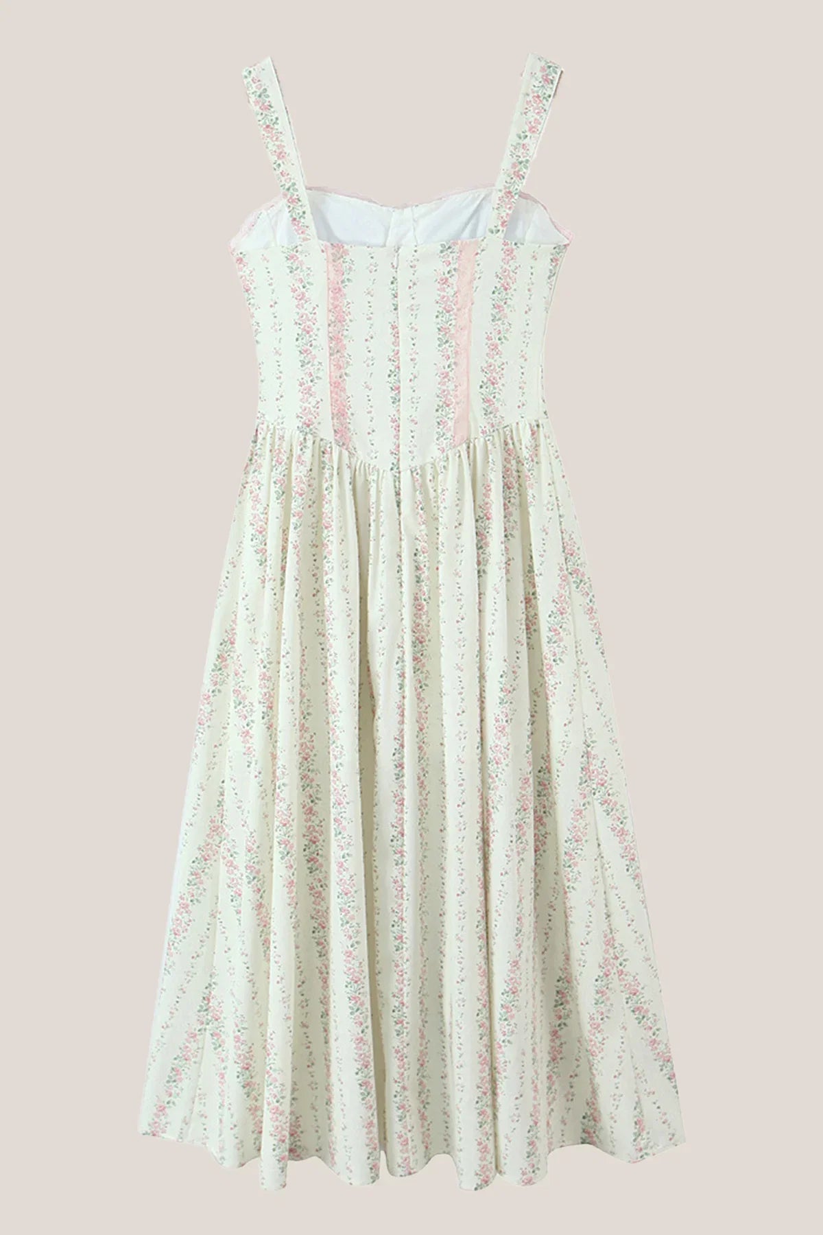 White Vintage Rose Printed A Line Cotton Midi Dress