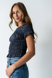 Marta Smocked Blouse in Navy