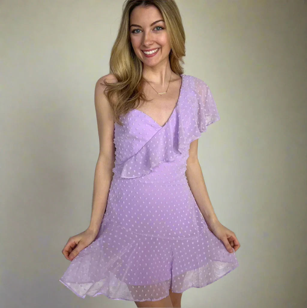 Ace Mini Dress Lilac Swiss Dot Dress
