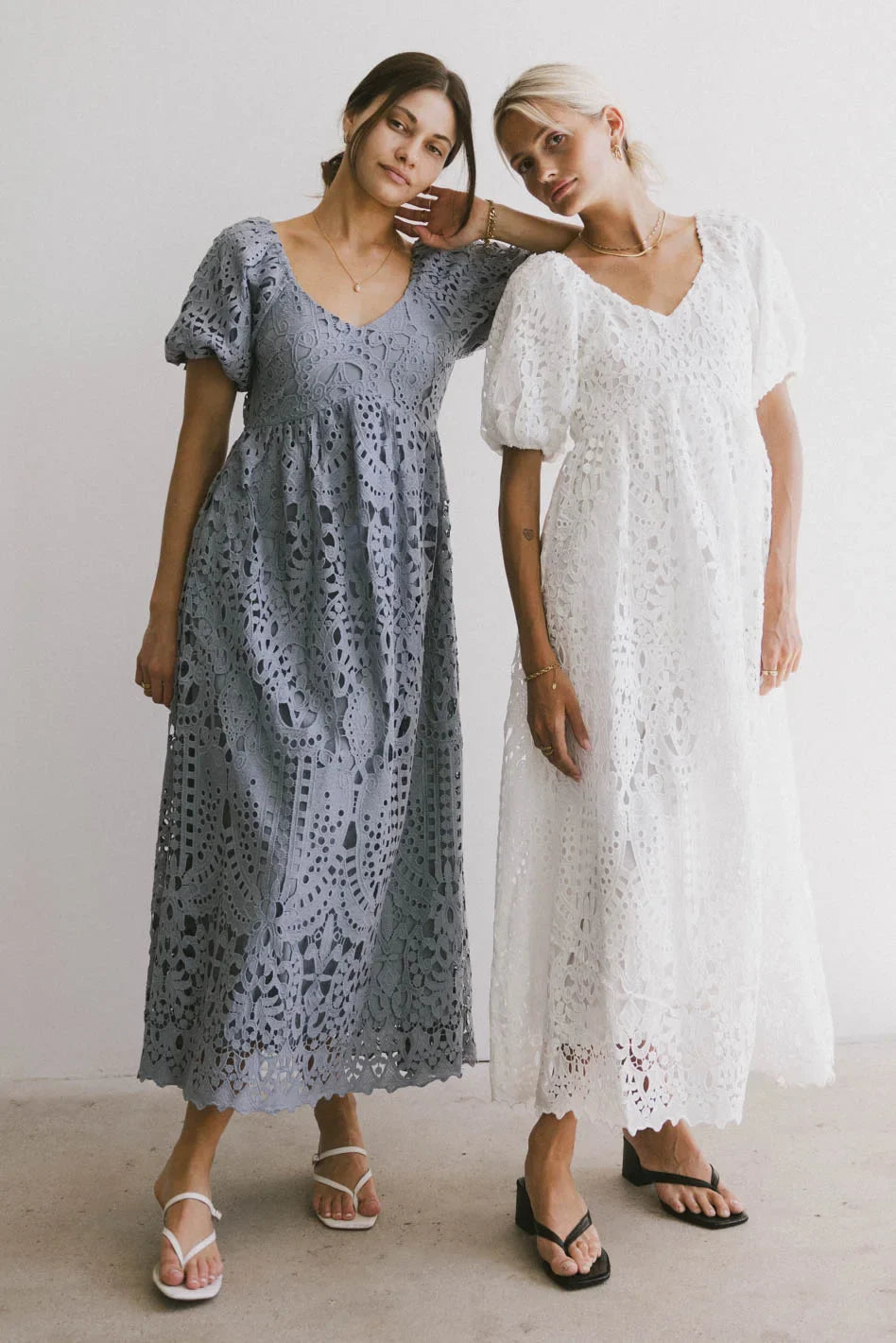 Devon Eyelet Lace Maxi Dress in Blue FINAL SALE