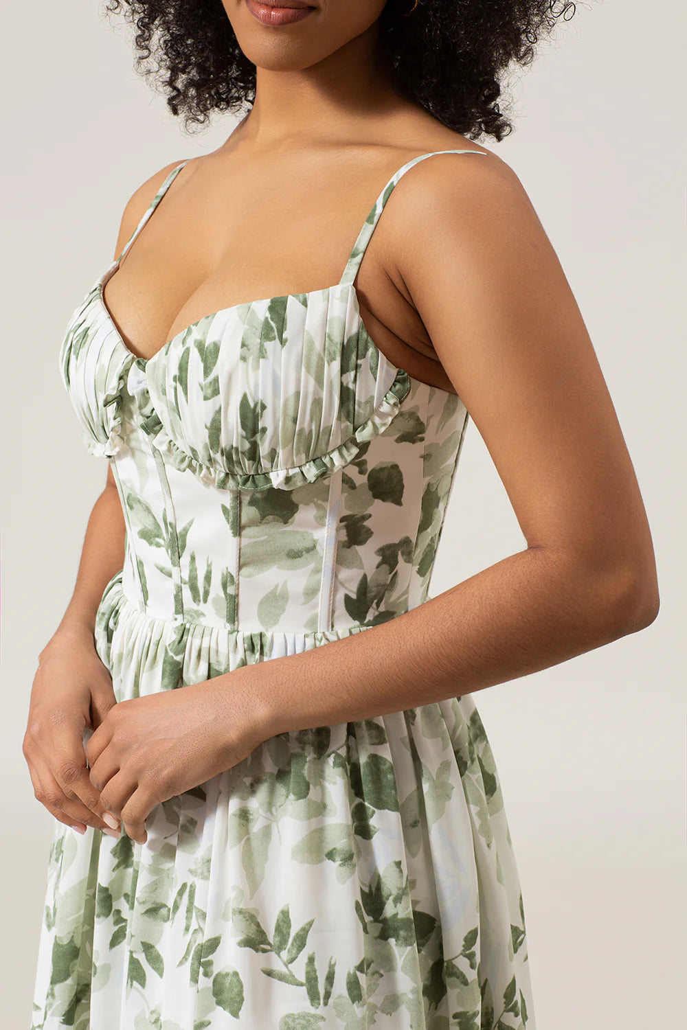 A Line Spaghetti Straps Printed Long Green Bridesmaid Dress With Slit